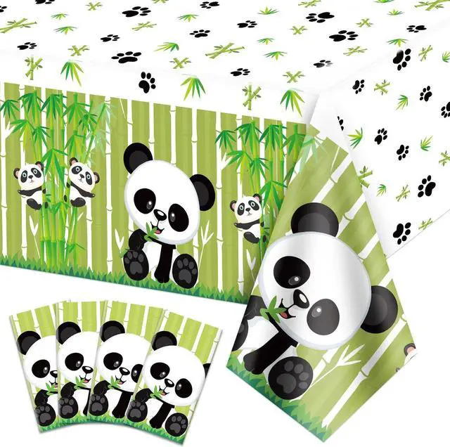 Main image of 4 Pack Panda Theme Tablecloths, 51x87'' Cute Plastic Disposable Rectangle Table Cover for Kids Birthday Party Decorations Baby Shower Party Decor