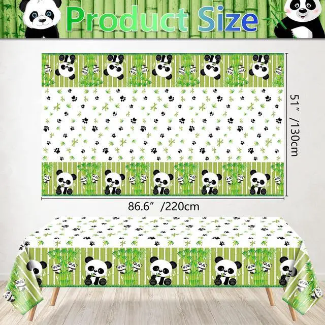 Alt view image 2 of 7 - 4 Pack Panda Theme Tablecloths, 51x87'' Cute Plastic Disposable Rectangle Table Cover for Kids Birthday Party Decorations Baby Shower Party Decor