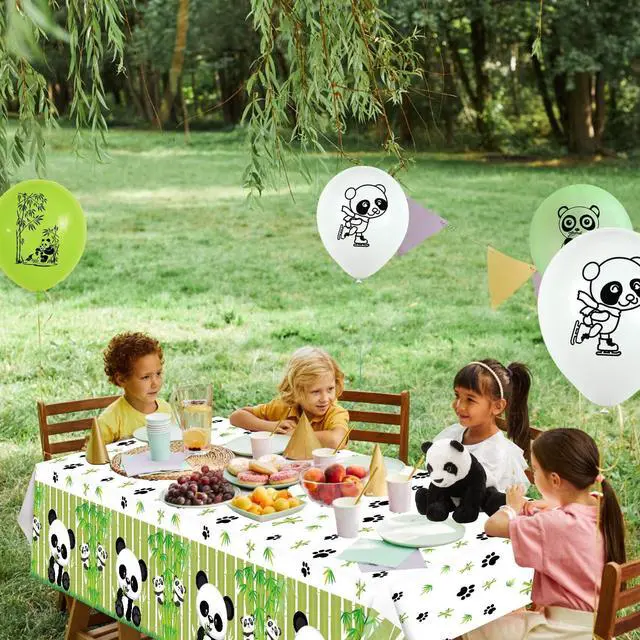 Alt view image 4 of 7 - 4 Pack Panda Theme Tablecloths, 51x87'' Cute Plastic Disposable Rectangle Table Cover for Kids Birthday Party Decorations Baby Shower Party Decor