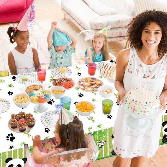 Alt view image 5 of 7 - 4 Pack Panda Theme Tablecloths, 51x87'' Cute Plastic Disposable Rectangle Table Cover for Kids Birthday Party Decorations Baby Shower Party Decor