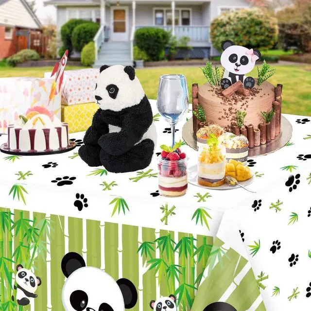 Alt view image 6 of 7 - 4 Pack Panda Theme Tablecloths, 51x87'' Cute Plastic Disposable Rectangle Table Cover for Kids Birthday Party Decorations Baby Shower Party Decor