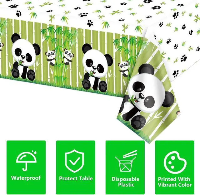 Alt view image 7 of 7 - 4 Pack Panda Theme Tablecloths, 51x87'' Cute Plastic Disposable Rectangle Table Cover for Kids Birthday Party Decorations Baby Shower Party Decor