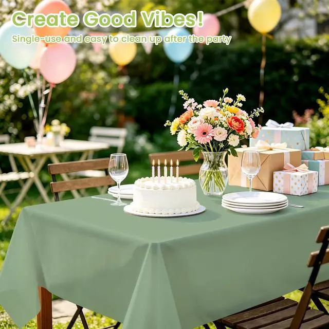 Alt view image 2 of 7 - 2 Pcs Sage Green Tablecloth Plastic 54 ×108 Inches Rectangle Sage Green Tablecloth Disposable Plastic Waterproof Table Cover for Outdoor Picnic, Kitchen, Holiday Birthday Wedding Baby Shower Party