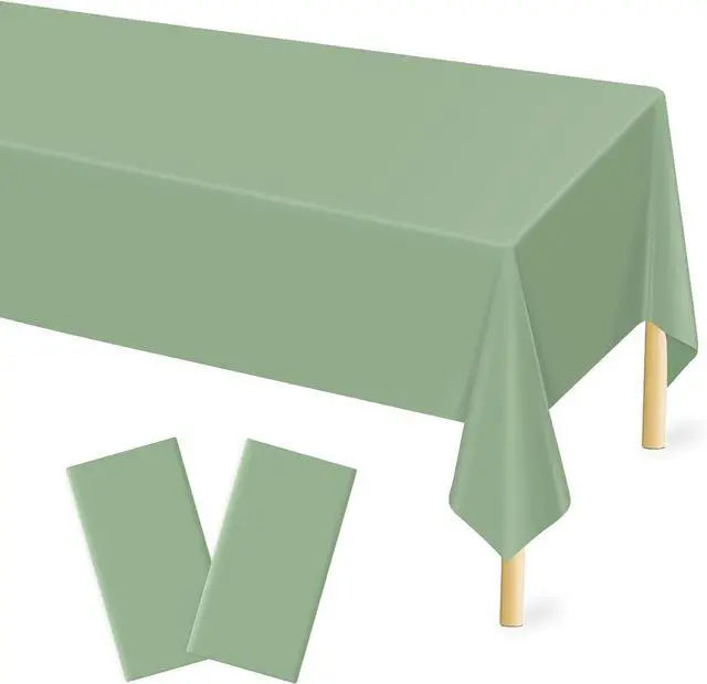 Main image of 2 Pcs Sage Green Tablecloth Plastic 54 ×108 Inches Rectangle Sage Green Tablecloth Disposable Plastic Waterproof Table Cover for Outdoor Picnic, Kitchen, Holiday Birthday Wedding Baby Shower Party