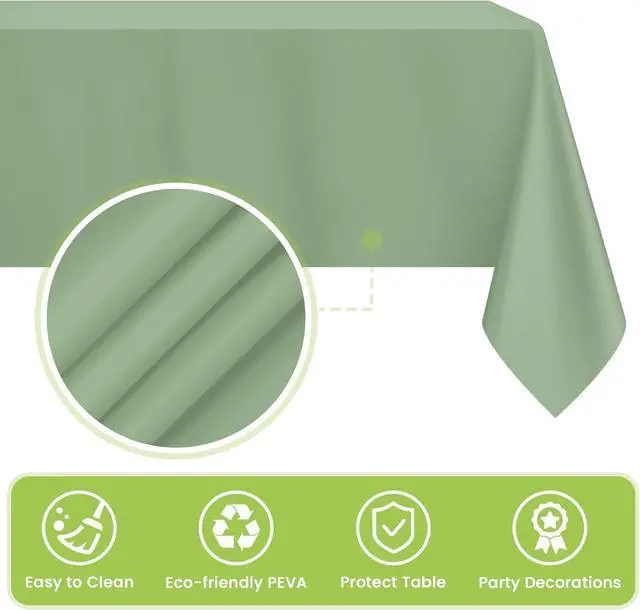 Alt view image 4 of 7 - 2 Pcs Sage Green Tablecloth Plastic 54 ×108 Inches Rectangle Sage Green Tablecloth Disposable Plastic Waterproof Table Cover for Outdoor Picnic, Kitchen, Holiday Birthday Wedding Baby Shower Party