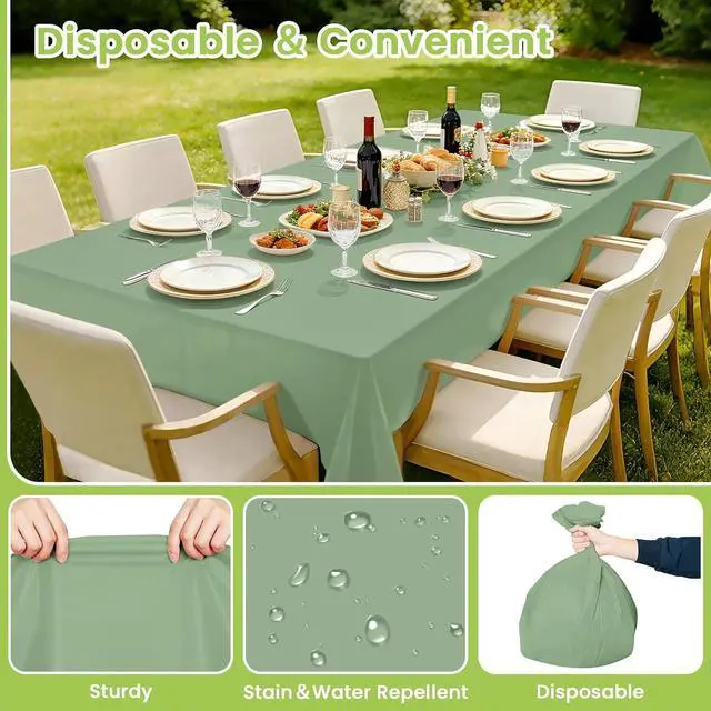 Alt view image 5 of 7 - 2 Pcs Sage Green Tablecloth Plastic 54 ×108 Inches Rectangle Sage Green Tablecloth Disposable Plastic Waterproof Table Cover for Outdoor Picnic, Kitchen, Holiday Birthday Wedding Baby Shower Party