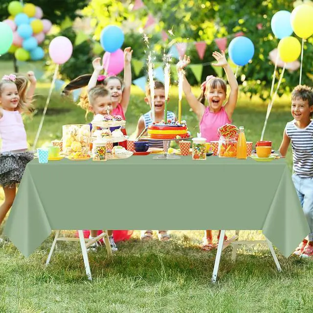 Alt view image 6 of 7 - 2 Pcs Sage Green Tablecloth Plastic 54 ×108 Inches Rectangle Sage Green Tablecloth Disposable Plastic Waterproof Table Cover for Outdoor Picnic, Kitchen, Holiday Birthday Wedding Baby Shower Party