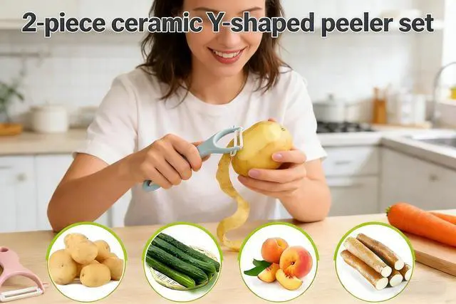 Alt view image 7 of 7 - Ceramic Y-Peeler Set, 2-Pack Rust-Proof Vegetable & Fruit Peelers | Ceramic blades, rust-proof, Y-shaped, ergonomic, dishwasher safe, for potatoes, apples, carrots, kitchens