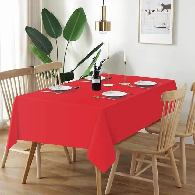 Alt view image 2 of 7 - QIKSION Red Plastic Table Cloth Disposable 2 Pack, 54 x 108 Inch Tablecloths for Valentines, Mothers Day, Birthday Party, Christmas Decorations, Rectangle Table Cover