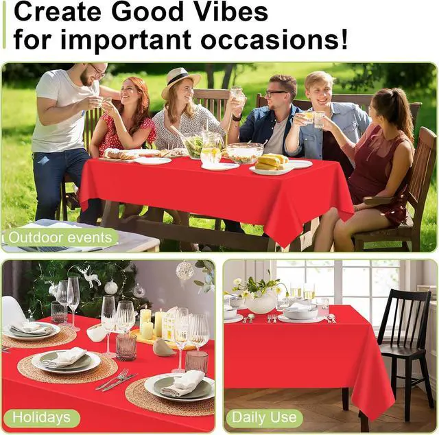 Alt view image 4 of 7 - QIKSION Red Plastic Table Cloth Disposable 2 Pack, 54 x 108 Inch Tablecloths for Valentines, Mothers Day, Birthday Party, Christmas Decorations, Rectangle Table Cover