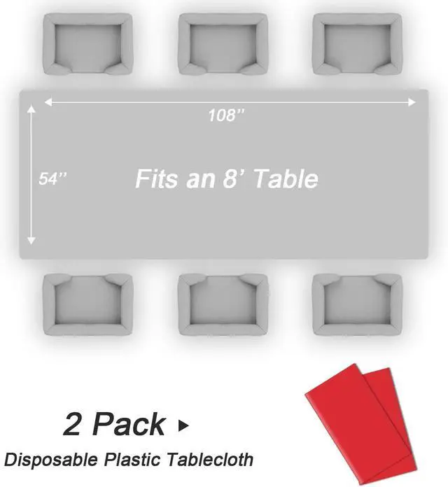 Alt view image 5 of 7 - QIKSION Red Plastic Table Cloth Disposable 2 Pack, 54 x 108 Inch Tablecloths for Valentines, Mothers Day, Birthday Party, Christmas Decorations, Rectangle Table Cover