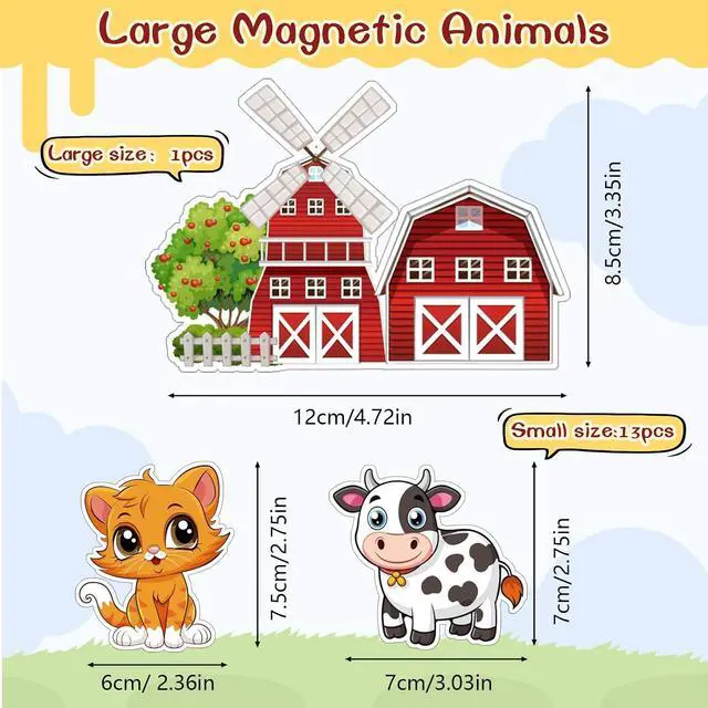 Alt view image 2 of 7 - 14Pcs Wooden Farm Magnetic Animals Large Size Fridge Magnets for Kids | 2.36IN x 1.96IN Wooden Cute Animal Magnets for Refrigerator Whiteboard Early Education Boys Girls Gifts