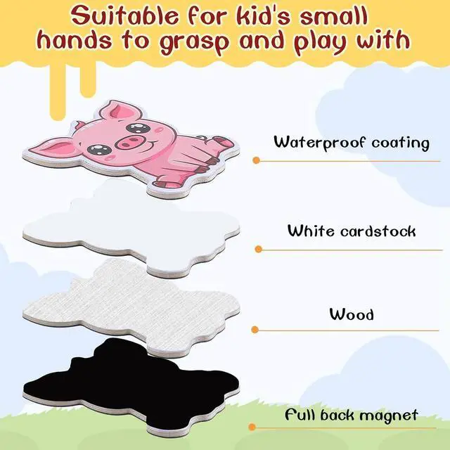 Alt view image 4 of 7 - 14Pcs Wooden Farm Magnetic Animals Large Size Fridge Magnets for Kids | 2.36IN x 1.96IN Wooden Cute Animal Magnets for Refrigerator Whiteboard Early Education Boys Girls Gifts