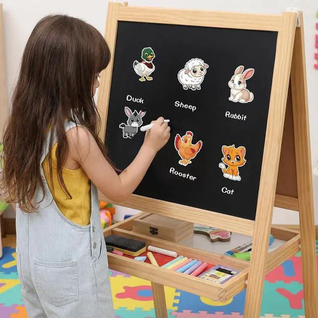 Alt view image 5 of 7 - 14Pcs Wooden Farm Magnetic Animals Large Size Fridge Magnets for Kids | 2.36IN x 1.96IN Wooden Cute Animal Magnets for Refrigerator Whiteboard Early Education Boys Girls Gifts