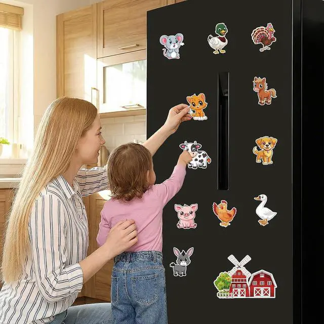 Alt view image 6 of 7 - 14Pcs Wooden Farm Magnetic Animals Large Size Fridge Magnets for Kids | 2.36IN x 1.96IN Wooden Cute Animal Magnets for Refrigerator Whiteboard Early Education Boys Girls Gifts
