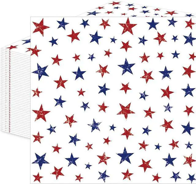 Main image of 50 Pcs Patriotic Star Paper Napkins, 13x13 Inches Unfolded Disposable Red White Blue 4th of July Napkins for Independence Day, Memorial Day, Veterans Day, and Patriotic Party Table Decorations