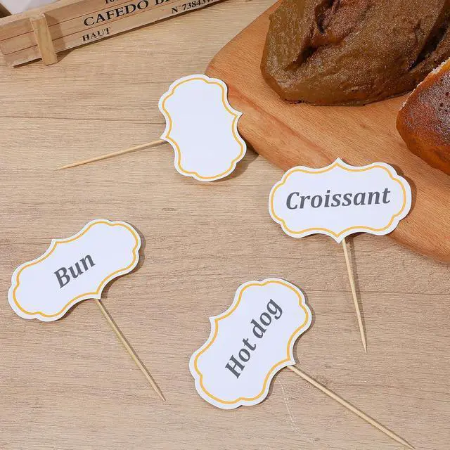 Alt view image 7 of 7 - Nogeqi 50 Pieces Food Signs for Buffet Cheese Markers Food Labels for Party, Foods Tags Toothpick Flags Cupcake Picks Blank for Charcuterie Wedding Birthday Party Decorations (White)