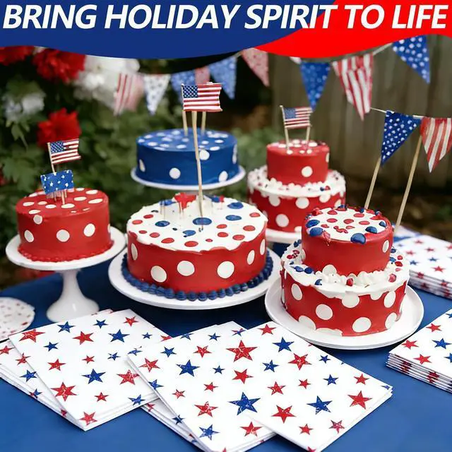 Alt view image 4 of 7 - 50 Pcs Patriotic Star Paper Napkins, 13x13 Inches Unfolded Disposable Red White Blue 4th of July Napkins for Independence Day, Memorial Day, Veterans Day, and Patriotic Party Table Decorations