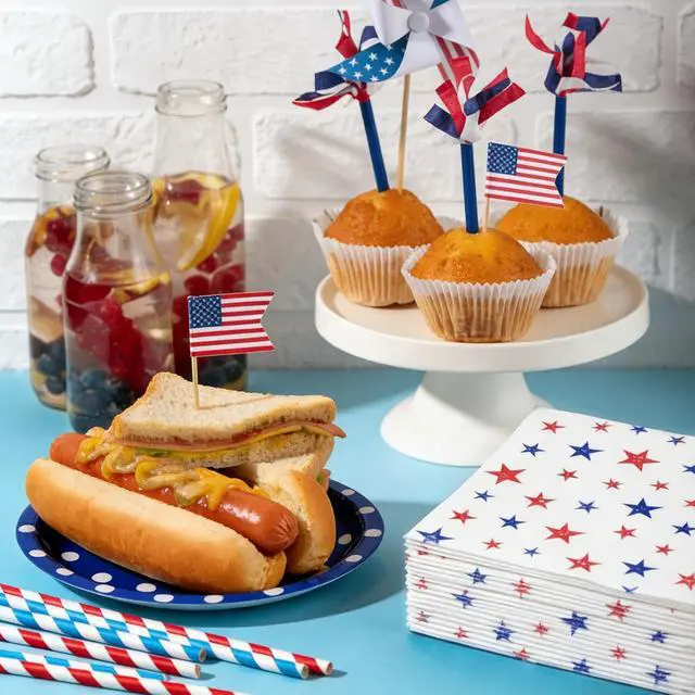Alt view image 5 of 7 - 50 Pcs Patriotic Star Paper Napkins, 13x13 Inches Unfolded Disposable Red White Blue 4th of July Napkins for Independence Day, Memorial Day, Veterans Day, and Patriotic Party Table Decorations