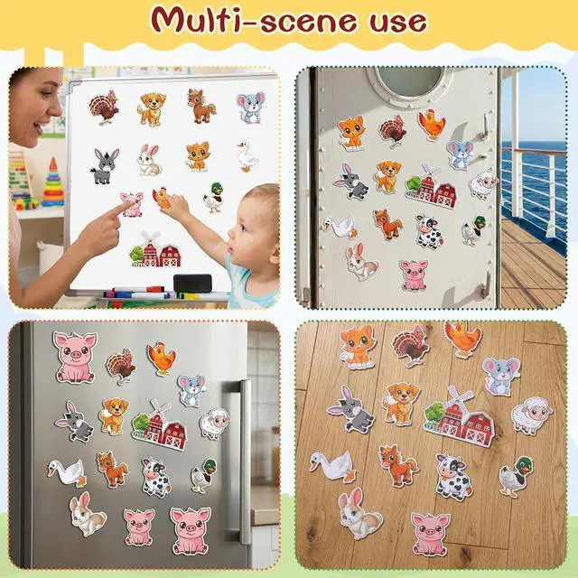 Alt view image 7 of 7 - 14Pcs Wooden Farm Magnetic Animals Large Size Fridge Magnets for Kids | 2.36IN x 1.96IN Wooden Cute Animal Magnets for Refrigerator Whiteboard Early Education Boys Girls Gifts