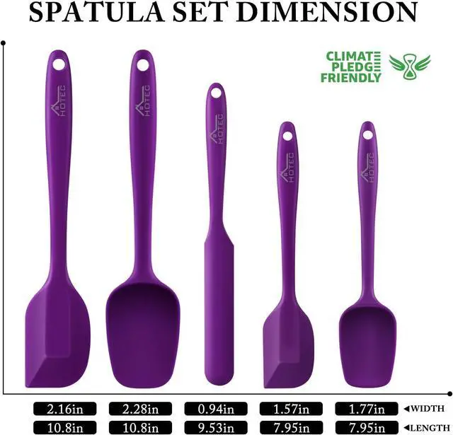 Alt view image 2 of 7 - HOTEC 600 Heat Resistant BPA-Free Silicone Rubber Spatula Set for Baking, Cooking, and Mixing Non Stick Dishwasher Safe, Purple Set of 5