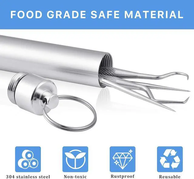 Alt view image 3 of 7 - 5Pcs Portable Dental Picks Metal, Tooth Picks for Kitchen and Travle | 304 Stainless Steel, Portable Key Ring & Sealed Holder, No Pain Deep Clean, for Travel Camping Picnic, Eco Friendly Reusable