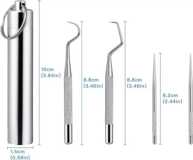 Alt view image 2 of 7 - 5Pcs Portable Dental Picks Metal, Tooth Picks for Kitchen and Travle | 304 Stainless Steel, Portable Key Ring & Sealed Holder, No Pain Deep Clean, for Travel Camping Picnic, Eco Friendly Reusable