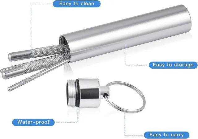 Alt view image 4 of 7 - 5Pcs Portable Dental Picks Metal, Tooth Picks for Kitchen and Travle | 304 Stainless Steel, Portable Key Ring & Sealed Holder, No Pain Deep Clean, for Travel Camping Picnic, Eco Friendly Reusable