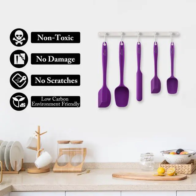 Alt view image 7 of 7 - HOTEC 600 Heat Resistant BPA-Free Silicone Rubber Spatula Set for Baking, Cooking, and Mixing Non Stick Dishwasher Safe, Purple Set of 5