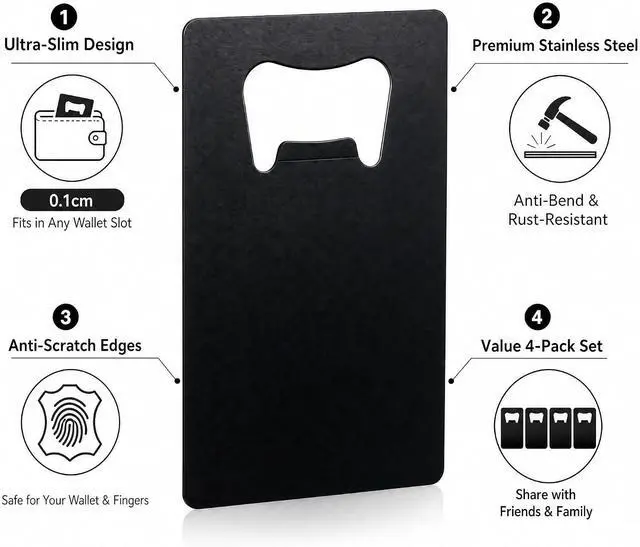 Alt view image 3 of 7 - Lmaytech 4PCS Credit Card Bottle Opener, Stainless Steel Wallet Size Beer Opener Set, Flat Metal Pocket Openers for DIY Engraving, Personalized Gifts, Groomsmen, Party Favors