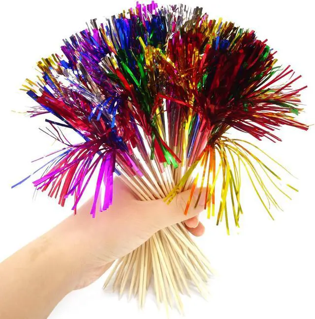 Alt view image 7 of 7 - Honbay 100PCS Creative Fireworks Shaped Fruit Sticks Cupcake Picks Cocktail Picks Firework Cupcake Toppers Foil Frill Toothpicks Christmas Cake Decorations