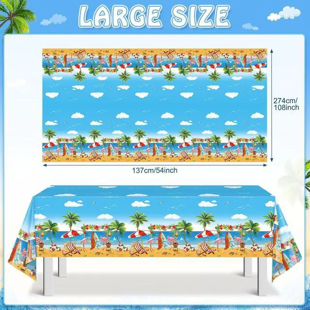 Alt view image 2 of 7 - 3 Pack Summer Beach Plastic Tablecloth Party Decorations, Disposable Aloha Luau Hawaiian Tablecloth, Flamingo Surfboard Table Cover for Summer Beach Pool Hawaiian Theme Party Decorations, 54 x 108Inch