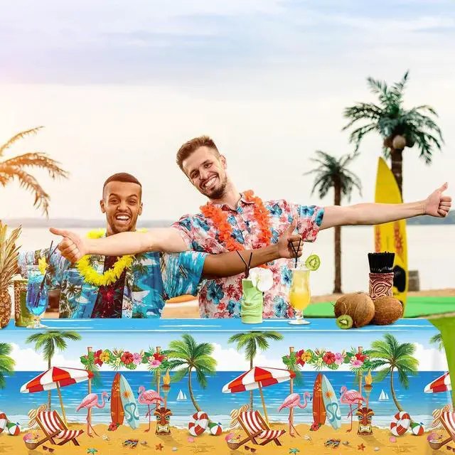 Alt view image 7 of 7 - 3 Pack Summer Beach Plastic Tablecloth Party Decorations, Disposable Aloha Luau Hawaiian Tablecloth, Flamingo Surfboard Table Cover for Summer Beach Pool Hawaiian Theme Party Decorations, 54 x 108Inch