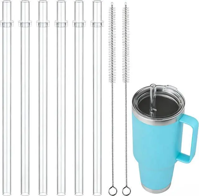 Main image of Reusable Straws for YETI, 10.6 Inch Tumbler Straws Replacement for YETI 35/42 oz Straw Cup, 6 Pack Plastic Clear Drinking Cup Straw with 2 Cleaning Brushes, BPA-Free