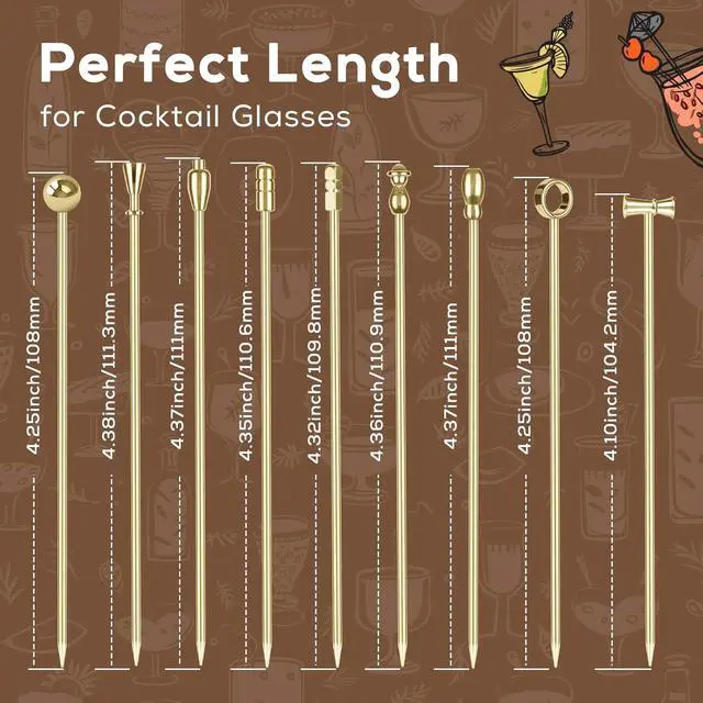 Alt view image 4 of 6 - Metal Cocktail Martini Picks Gold, 4.1 in Olive Skewers Stainless Steel, Martini Garnish Sticks Reusable, Metal Toothpicks for Drinks, Appetizers, Cheese, Gift for Father Bar Accessories - 9 Pcs