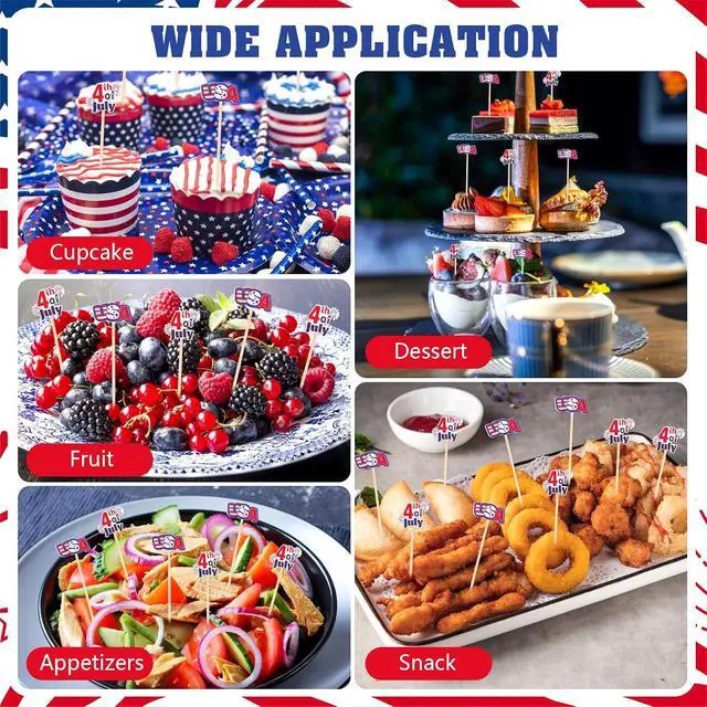 Alt view image 5 of 7 - OOTSR 100Pcs 4th of July Cocktail Picks, 5.1inch Red White Blue Decorative Toothpicks for Appetizers Bamboo Cocktail Skewers Sticks for Independence Day Party Decoration Supplies