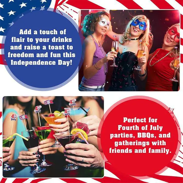 Alt view image 6 of 7 - OOTSR 100Pcs 4th of July Cocktail Picks, 5.1inch Red White Blue Decorative Toothpicks for Appetizers Bamboo Cocktail Skewers Sticks for Independence Day Party Decoration Supplies