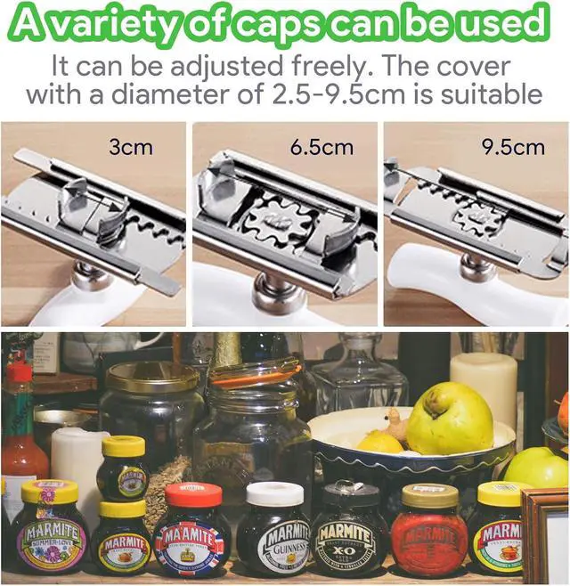 Alt view image 3 of 7 - 2Pcs Jar Can Opener for Seniors with Arthritis, Bottle Opener for Weak Hands, Kitchen Gadget With Lid Opener Tool, Adjustable Grip Stainless Steel for Opening, Fits 1-4 Inch (Green+White)