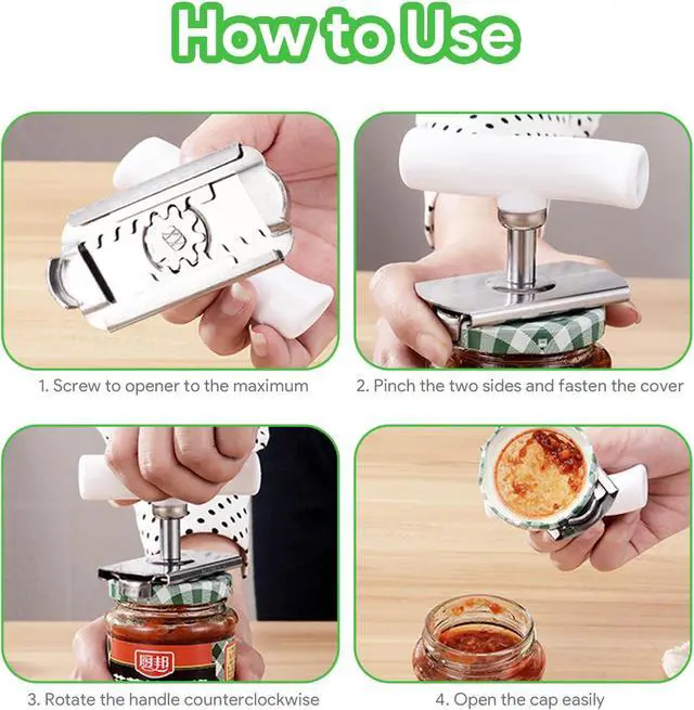 Alt view image 4 of 7 - 2Pcs Jar Can Opener for Seniors with Arthritis, Bottle Opener for Weak Hands, Kitchen Gadget With Lid Opener Tool, Adjustable Grip Stainless Steel for Opening, Fits 1-4 Inch (Green+White)