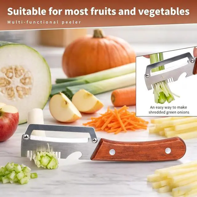 Alt view image 3 of 6 - 2PCS Multifunction Vegetable Peeler for Kitchen, Stainless Steel Fruit & Potato Peeler with Bottle Opener and Wooden Handle, 3-in-1 Kitchen Gadget for Carrot, Pumpkin, Cucumber and Veggie