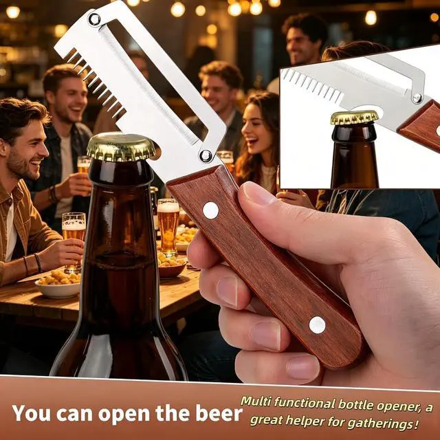 Alt view image 5 of 6 - 2PCS Multifunction Vegetable Peeler for Kitchen, Stainless Steel Fruit & Potato Peeler with Bottle Opener and Wooden Handle, 3-in-1 Kitchen Gadget for Carrot, Pumpkin, Cucumber and Veggie