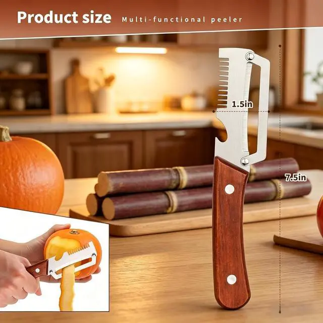 Alt view image 6 of 6 - 2PCS Multifunction Vegetable Peeler for Kitchen, Stainless Steel Fruit & Potato Peeler with Bottle Opener and Wooden Handle, 3-in-1 Kitchen Gadget for Carrot, Pumpkin, Cucumber and Veggie