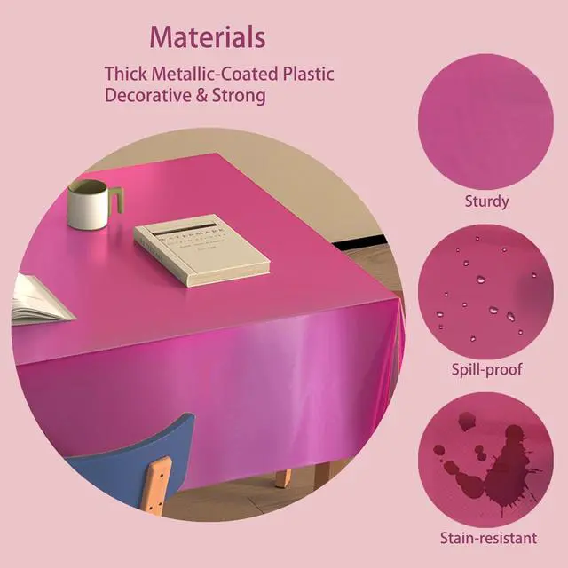Alt view image 3 of 6 - 4 Pack Plastic Tablecloths Disposable Tablet Cover Pink 54 x 108 in | Foil Glitter Table Cloth for Rectangle Tables Indoor/ Outdoor Party Decorations Birthday Princess Bridal Wedding Christmas