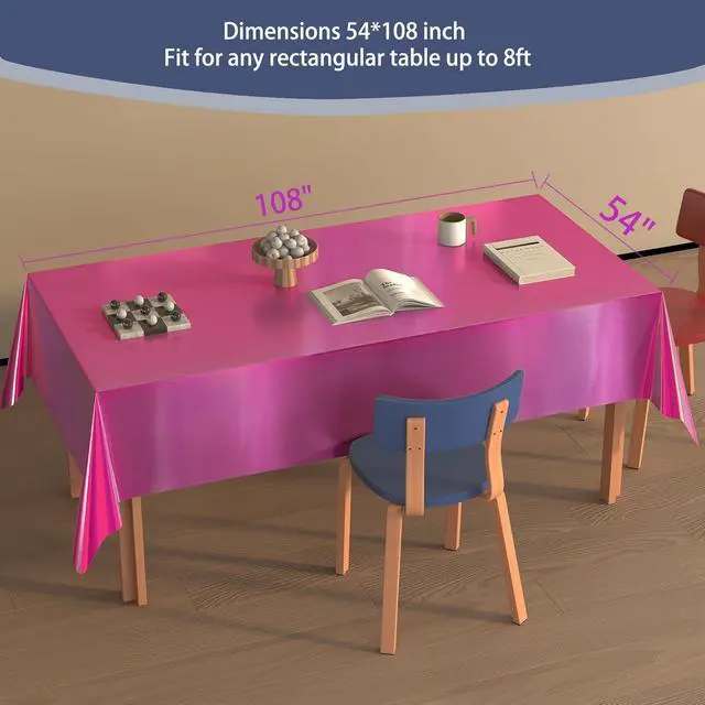 Alt view image 2 of 6 - 4 Pack Plastic Tablecloths Disposable Tablet Cover Pink 54 x 108 in | Foil Glitter Table Cloth for Rectangle Tables Indoor/ Outdoor Party Decorations Birthday Princess Bridal Wedding Christmas