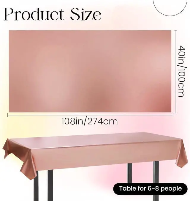 Alt view image 2 of 7 - Just Shimmer 2 pcs Rose Gold Tablecloth Plastic -Stunning Metallic Matte Finish, 40" x 108" Bachelorette Table Cloth, Perfect for Wedding Birthday Party Anniversary Event Bridal Shower Decorations