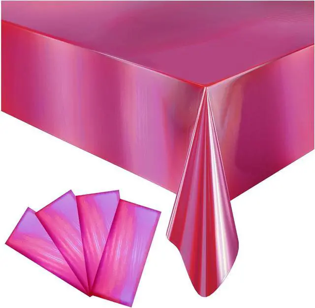 Main image of 4 Pack Plastic Tablecloths Disposable Tablet Cover Pink 54 x 108 in | Foil Glitter Table Cloth for Rectangle Tables Indoor/ Outdoor Party Decorations Birthday Princess Bridal Wedding Christmas