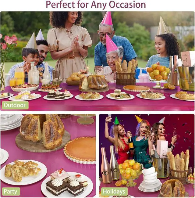 Alt view image 6 of 6 - 4 Pack Plastic Tablecloths Disposable Tablet Cover Pink 54 x 108 in | Foil Glitter Table Cloth for Rectangle Tables Indoor/ Outdoor Party Decorations Birthday Princess Bridal Wedding Christmas