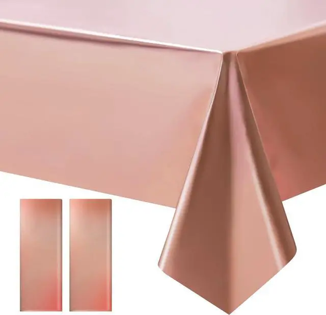 Main image of Just Shimmer 2 pcs Rose Gold Tablecloth Plastic -Stunning Metallic Matte Finish, 40" x 108" Bachelorette Table Cloth, Perfect for Wedding Birthday Party Anniversary Event Bridal Shower Decorations