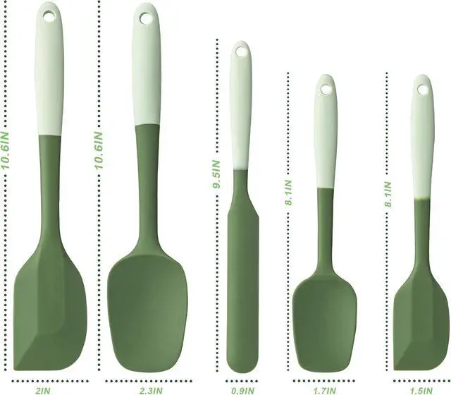 Alt view image 2 of 7 - Silicone Spatula Set,5 Piece Food Grade Rubber Spatulas,Double-Green | Spatulas Silicone Heat Resistant for Baking,Cooking,and Mixing High Heat Resistant Non Stick Dishwasher Safe BPA-Free