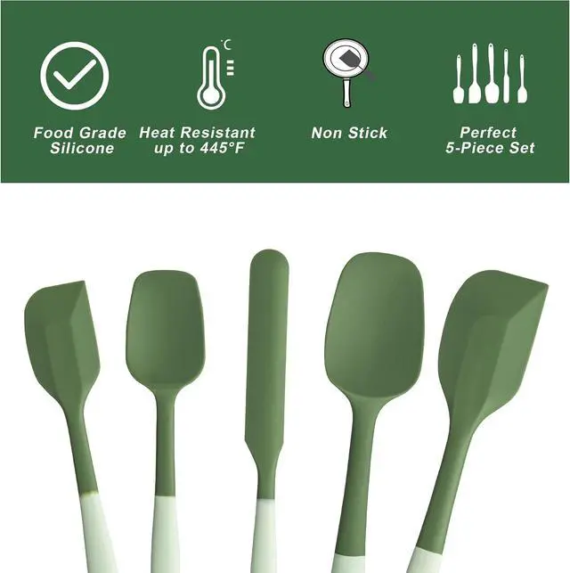 Alt view image 3 of 7 - Silicone Spatula Set,5 Piece Food Grade Rubber Spatulas,Double-Green | Spatulas Silicone Heat Resistant for Baking,Cooking,and Mixing High Heat Resistant Non Stick Dishwasher Safe BPA-Free